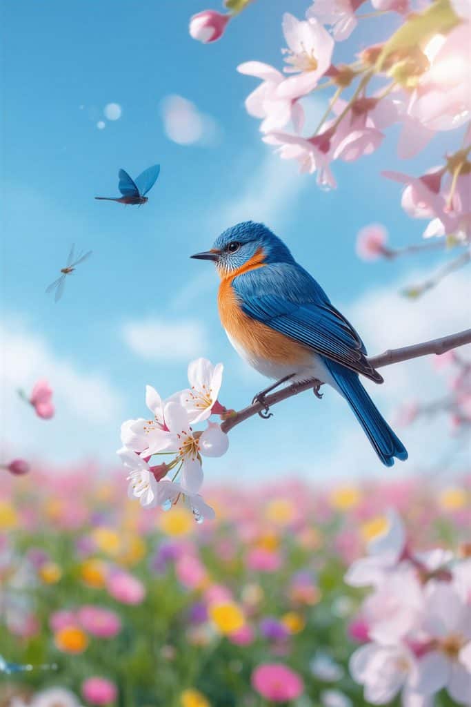 Bluebird cherry blossom photography