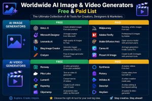 Worldwide AI Image and Video Generators list | Free & Paid List