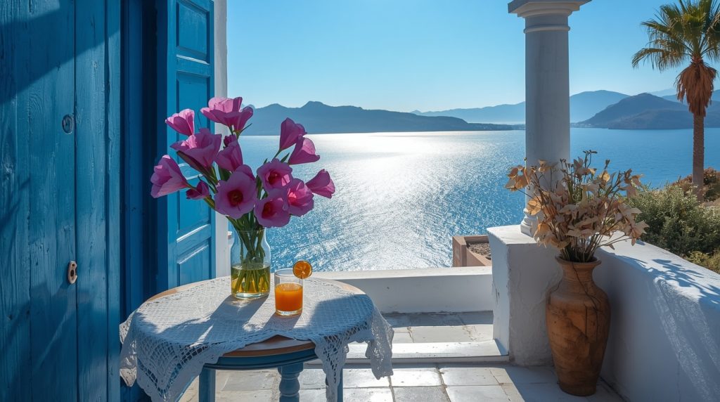 Greek Island Villa Vacations: Luxury Mediterranean Sea View Terrace free royalty free images for blogs 1